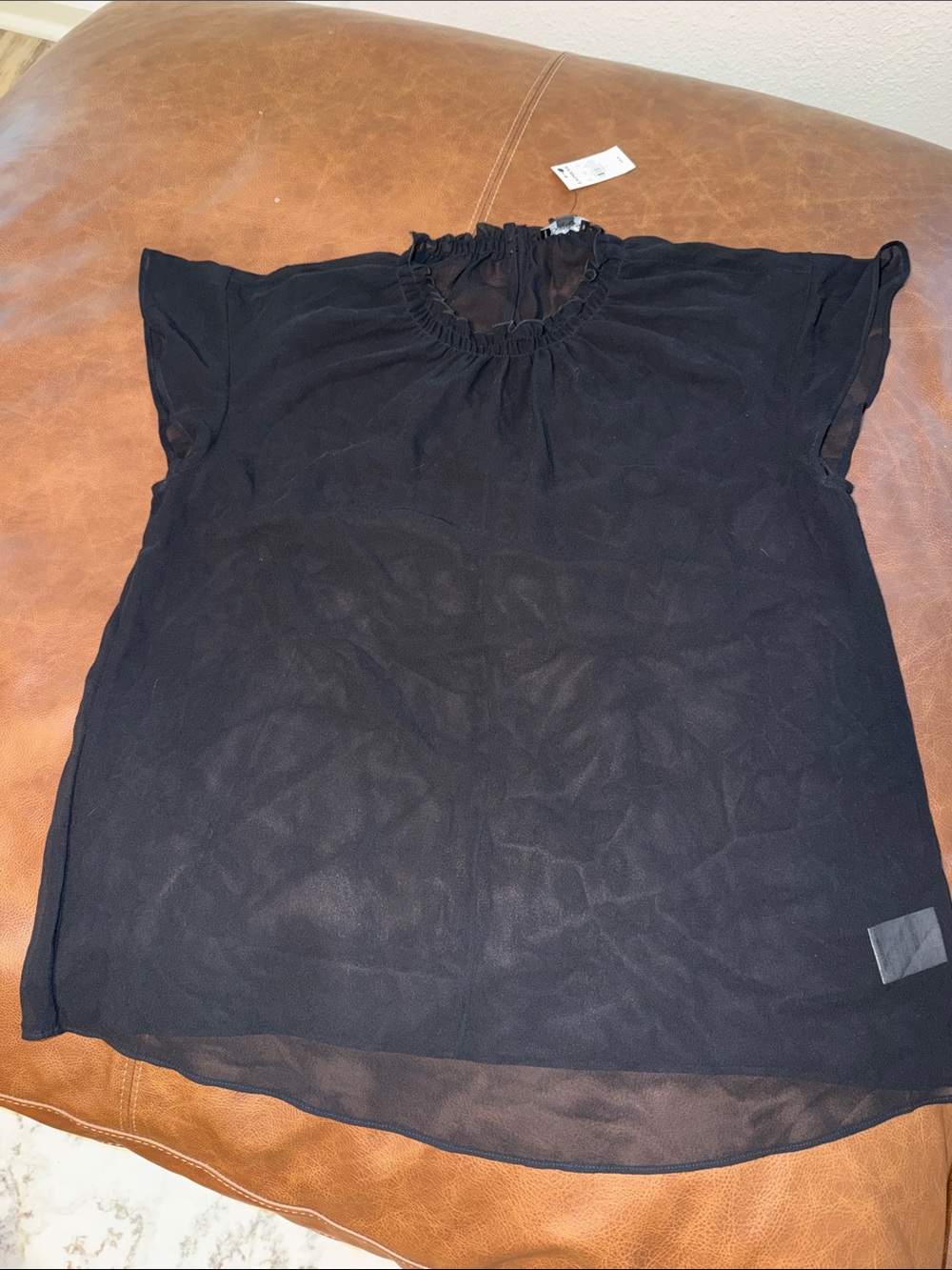 Express Black Sheer Ruffle-Neck Blouse